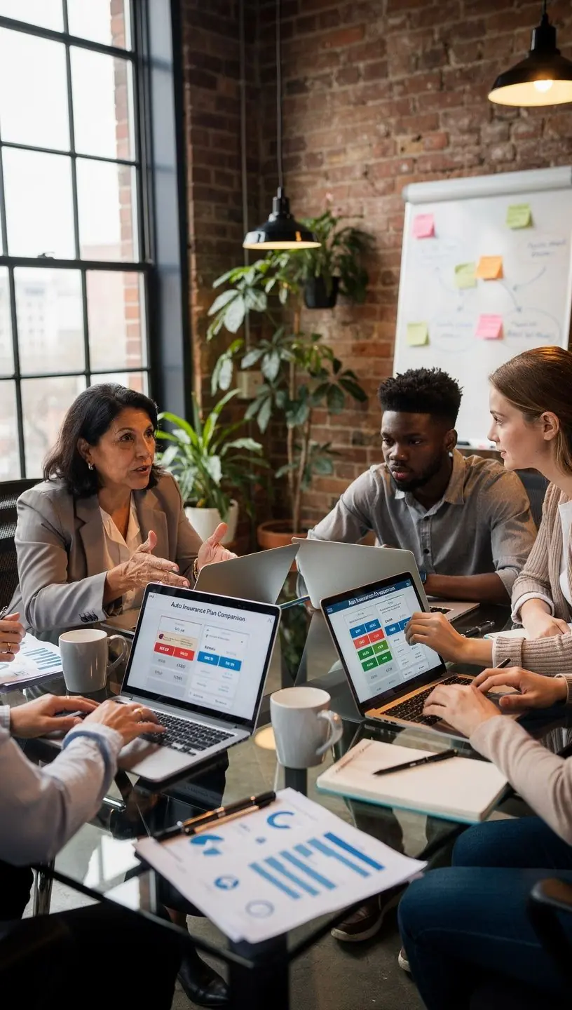 Schemat przedstawiający korzyści z różnych planów ubezpieczeniowych dla samochodów.